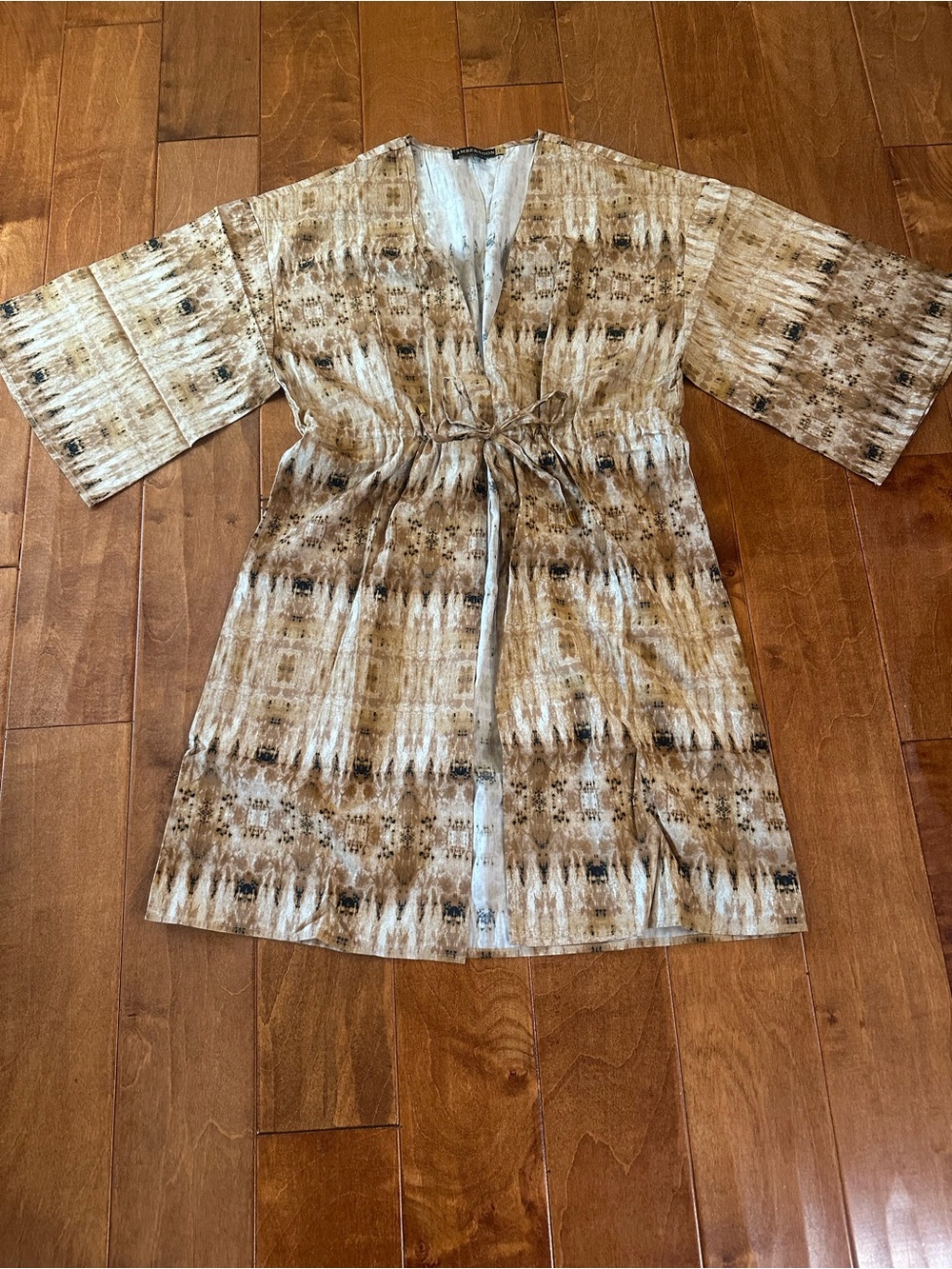 Women’s Tie-Waist Swim Coverup in Beige Brown Print